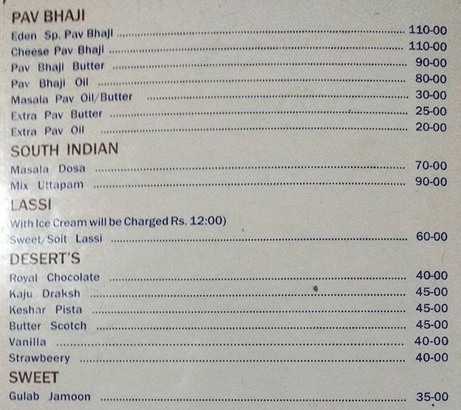 Eden Garden Restaurant menu