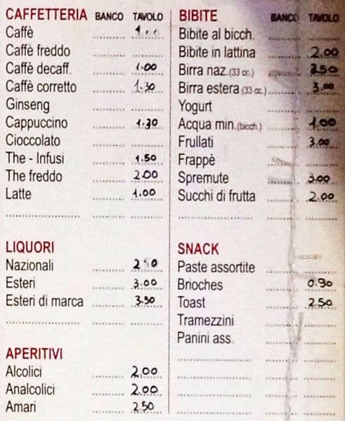 Menu di Bar Rosa 