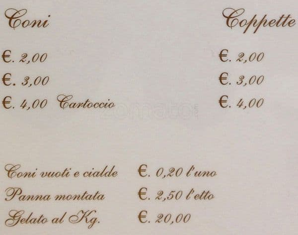 Menu di Re del Gelato 