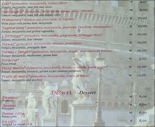 Menu di Antico Caffè di Marte 