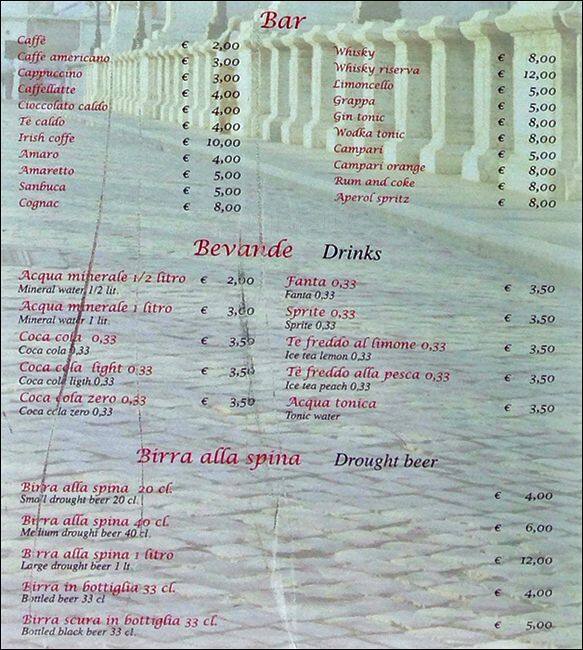 Menu di Antico Caffè di Marte 