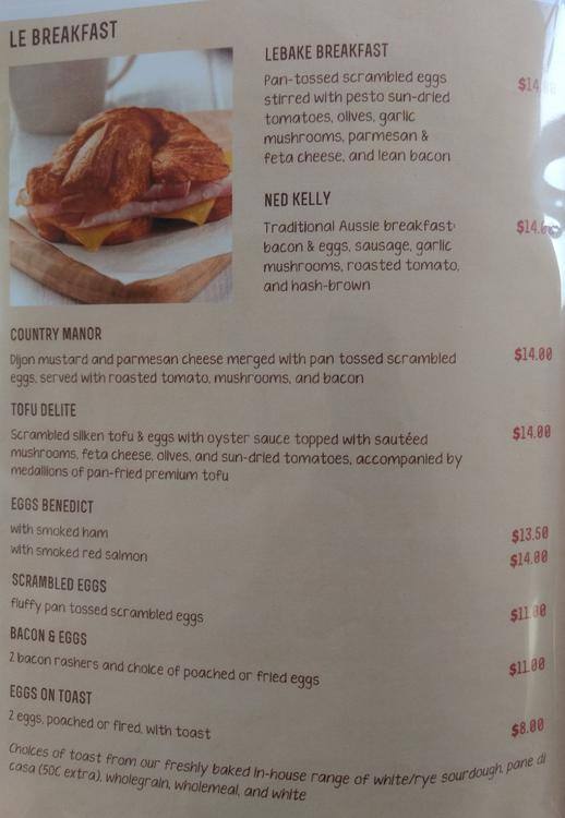 Le Bake menu