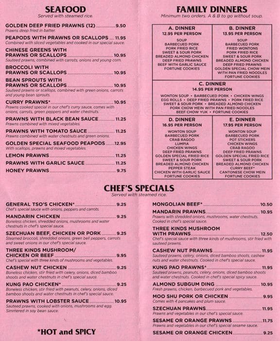 Menu at Golden Lion restaurant, Poulsbo