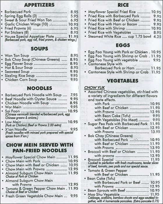 Mayflower of China Menu, Menu for Mayflower of China, Tukwila, Tukwila ...