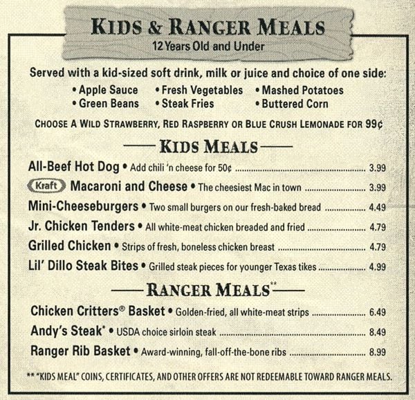 Menu at Texas Roadhouse BBQ, Longmont