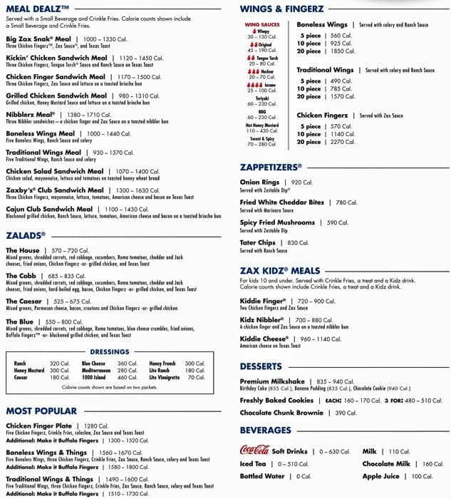 Zaxby's Menu, Menu For Zaxby's, East Charlotte, Charlotte - Urbanspoon ...