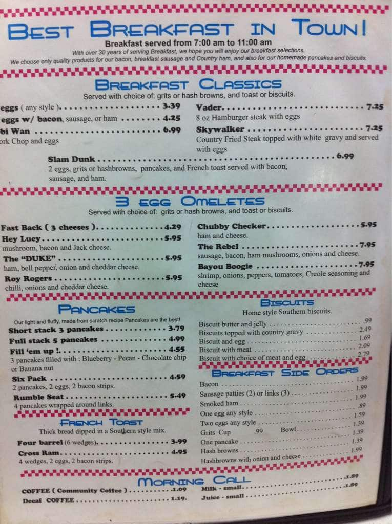 Menu at Lee's Diner restaurant, Hammond, 401 W Thomas St