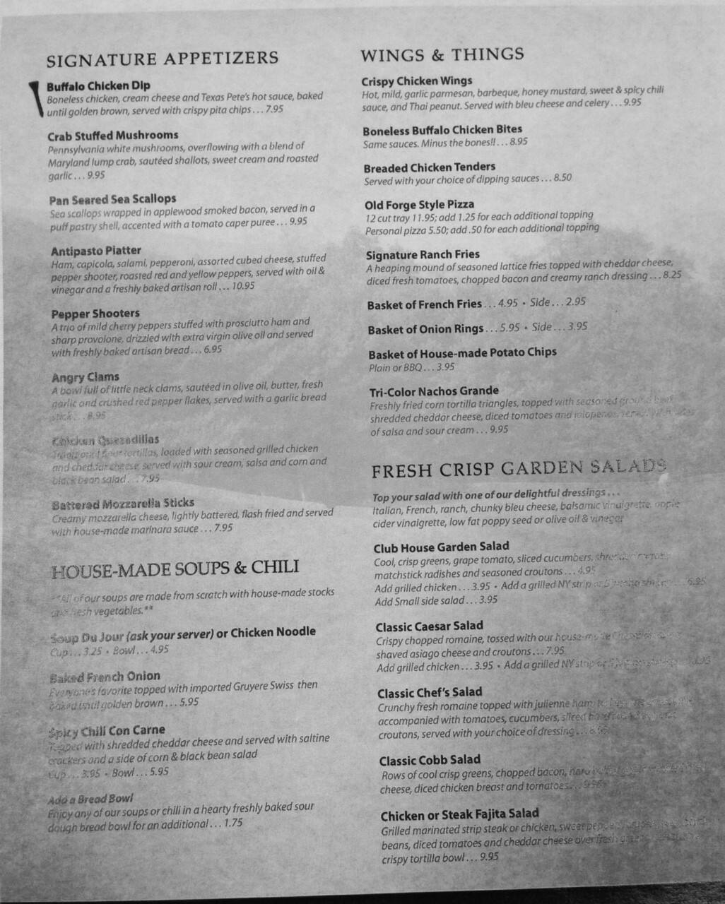 Menu at Shadowbrook Golf Course restaurant, Tunkhannock