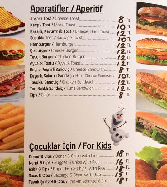 menu at lil arda bodrum