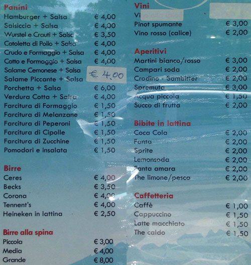 Menu di La Luna 
