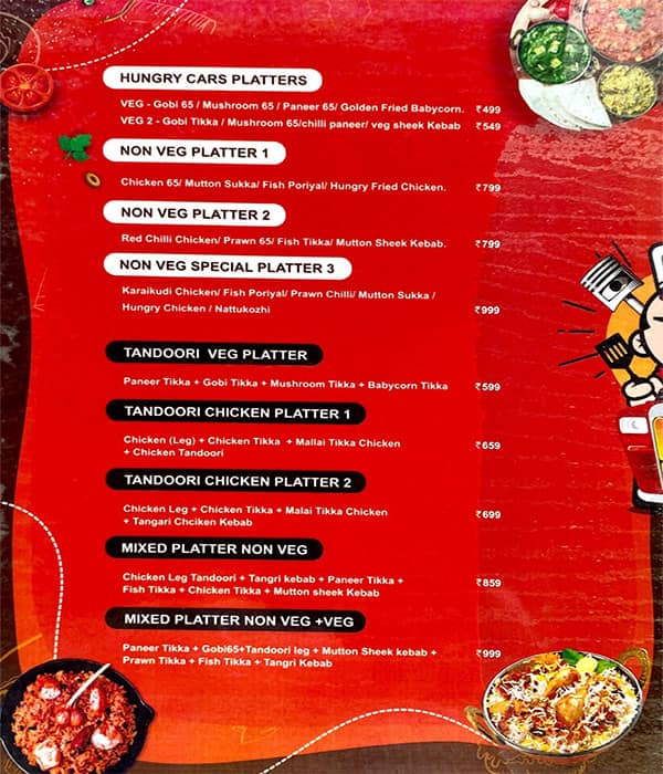 Menu of Hungry Cars Egatoor Chennai