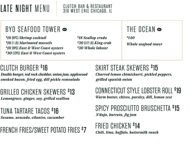 Menu at Clutch Bar, Chicago