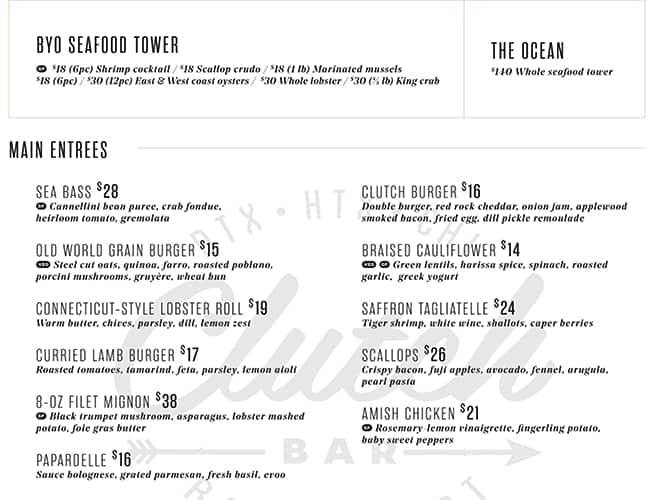 Menu at Clutch Bar, Chicago