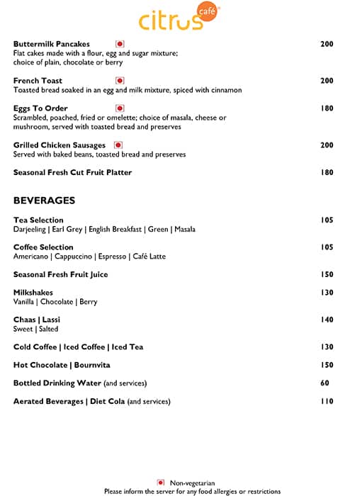 Citrus menu