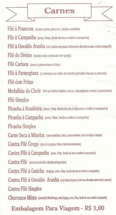 Bar Divino - Tijuca - Bar da Jovem Guarda cardápio