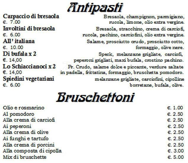Menu di Lo Schiaccianoci 