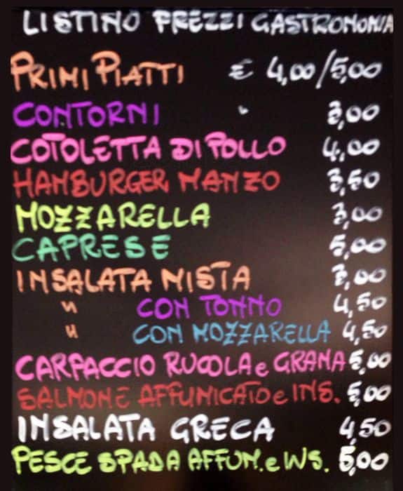 Menu di Rimini Bar 
