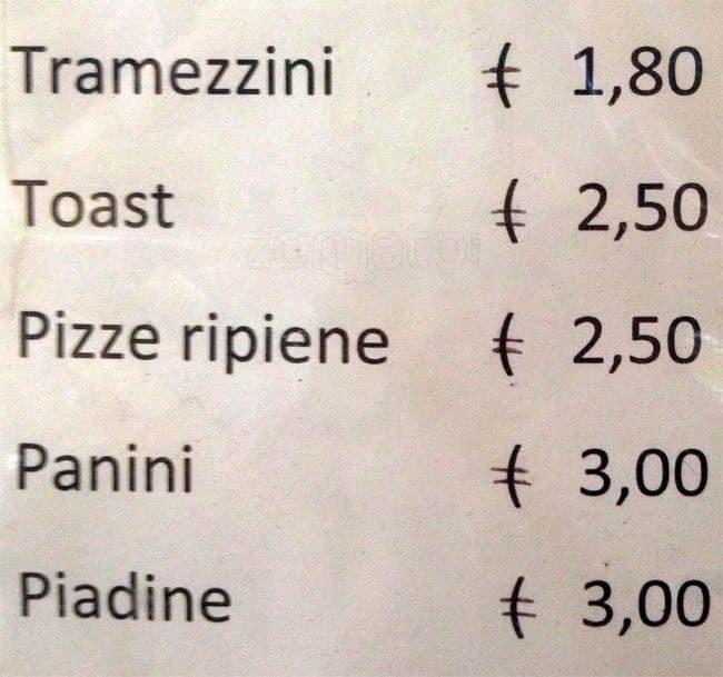 Menu di Rimini Bar 