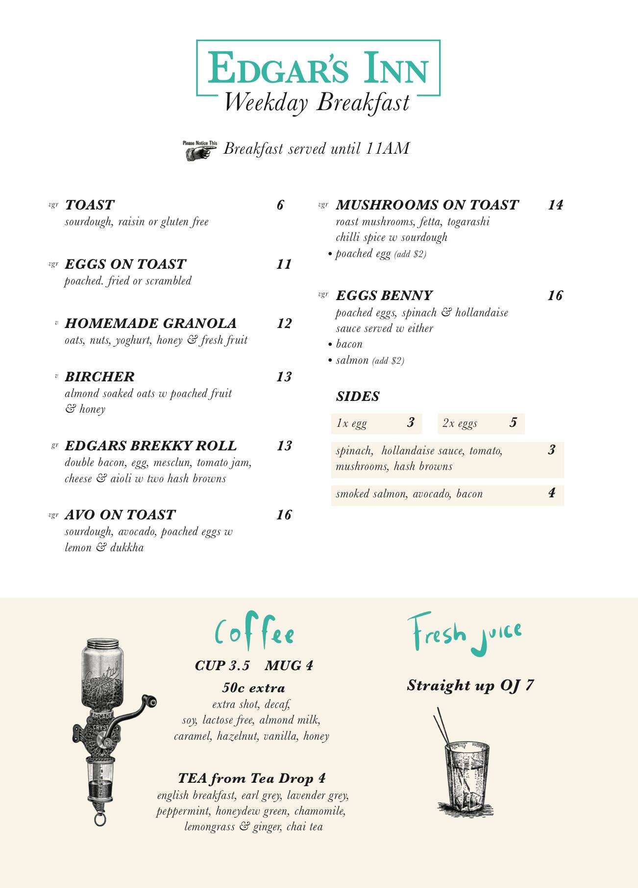 Menu at Edgar's Inn restaurant, Ainslie