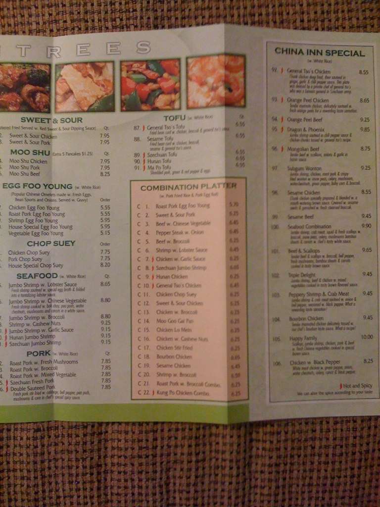 Menu at China Inn Restaurant, Greenfield, N State St
