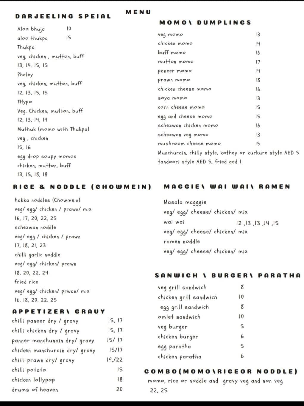 new york city cafe and bakery darjeeling menu