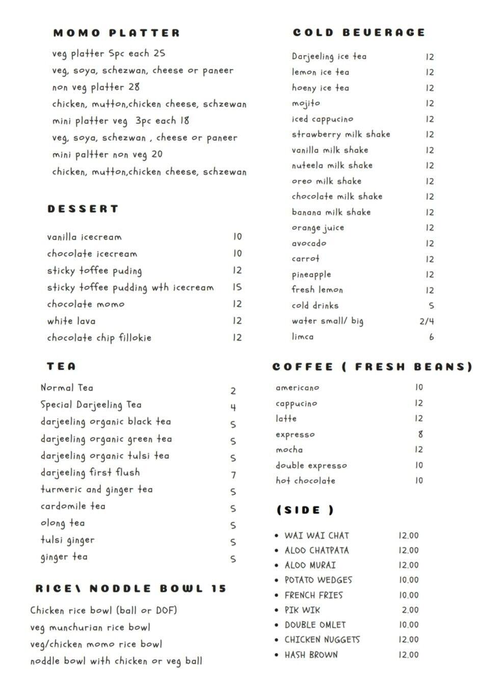 Menu at Darjeeling Cafe, Sharjah, Othman Bin Madh'oon Street