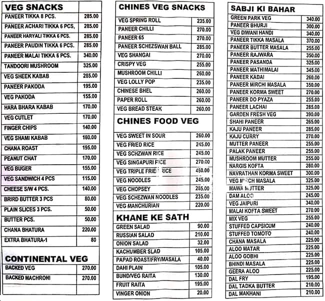 Amber Restaurant menu