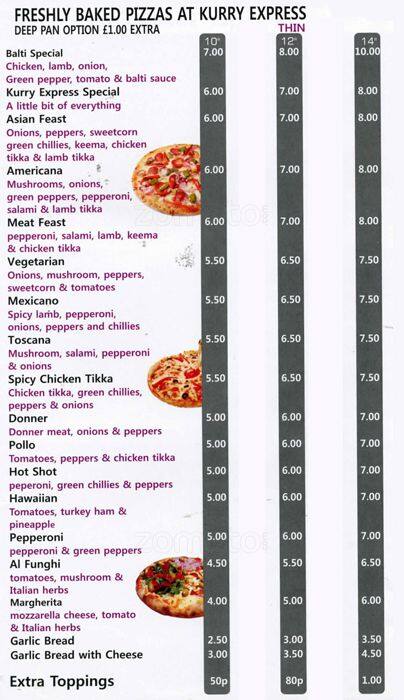 Kurry Express menu