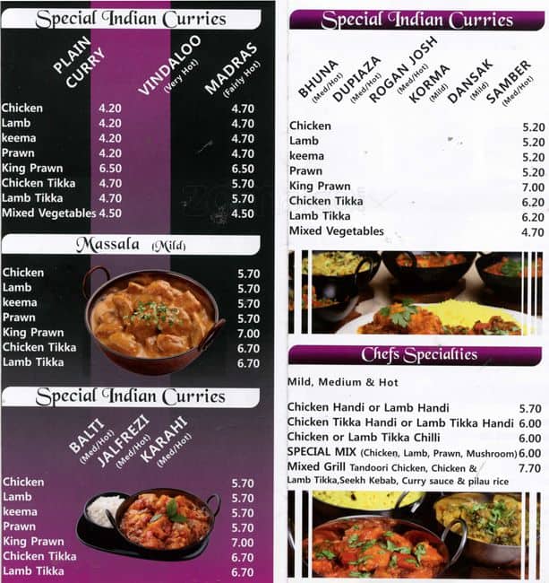 Kurry Express menu