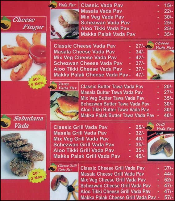 Goli Vada Pav menu