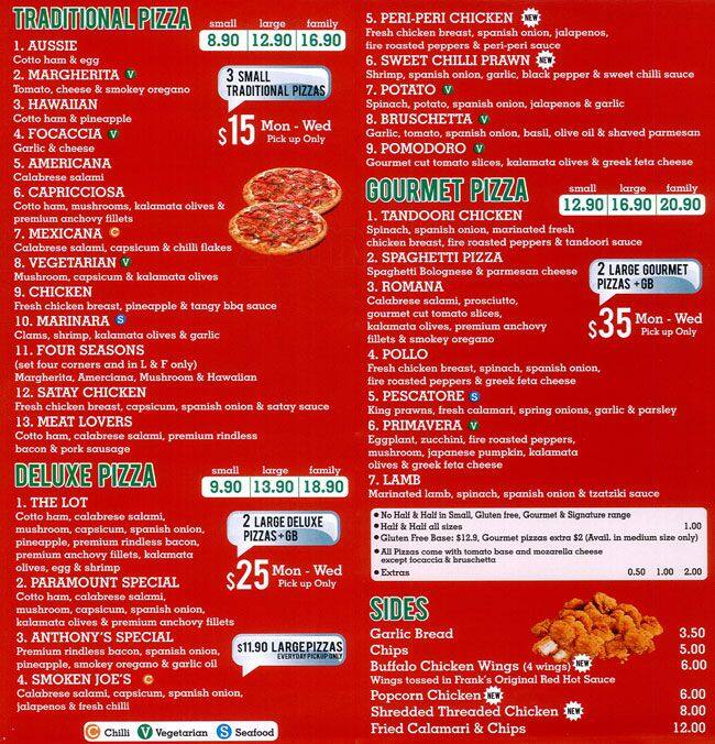Paramount Pizza Menu, Menu for Paramount Pizza, Derrimut, Melbourne