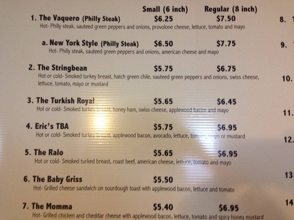 Menu at DG's Deli, Las Cruces