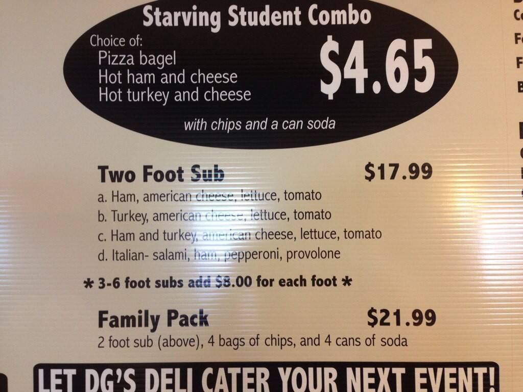 Menu at DG's Deli, Las Cruces