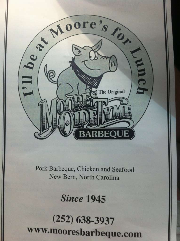 Moore's Barbecue menu, Menu restauracji Moore's Barbecue, New Bern, New
