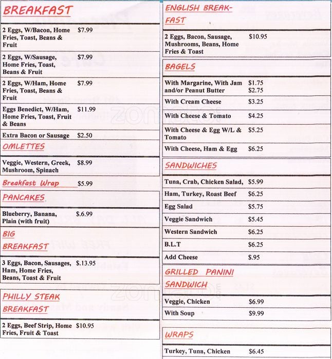 Piccadilly Cafe Menu, Menu for Piccadilly Cafe, Burlington, Toronto