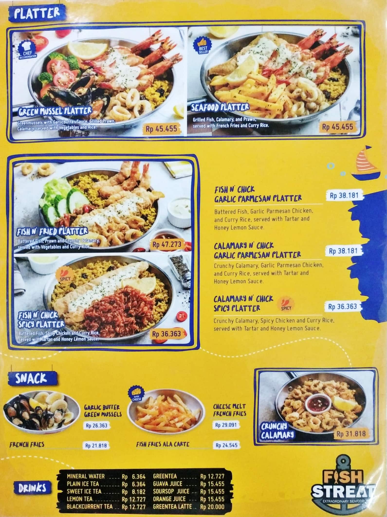 Menu at Fish Streat restaurant, South Jakarta, Jl. Kesehatan Raya No.28