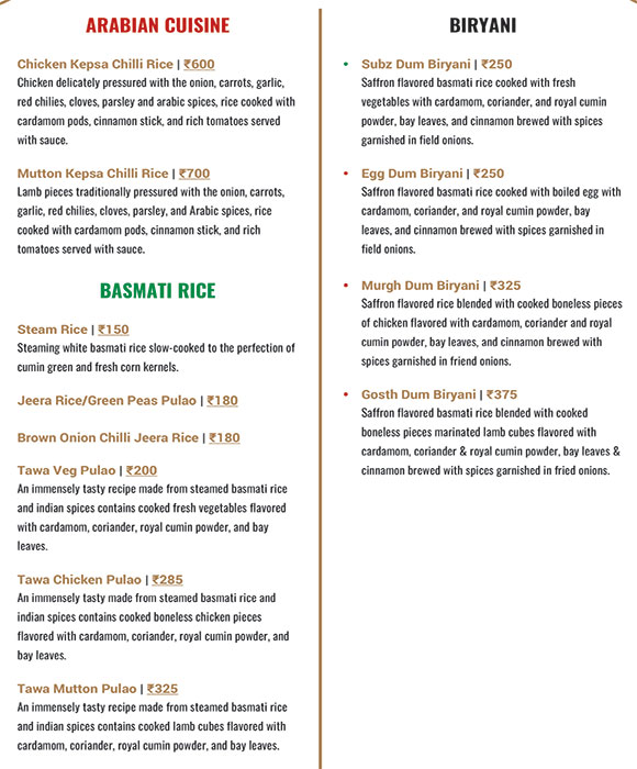 LUX SKY Lounge menu