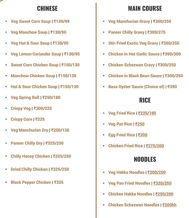 LUX SKY Lounge menu