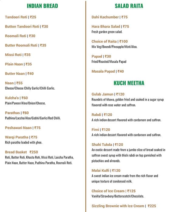 LUX SKY Lounge menu