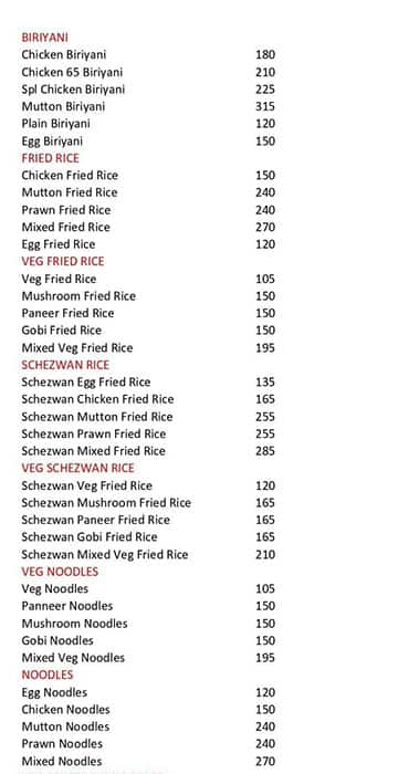 Vilas Menu Menu of Velan Vilas, Mogappair, Chennai