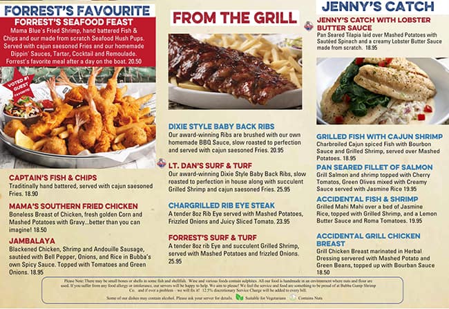 Menu at Bubba Gump Shrimp Co fast food, London