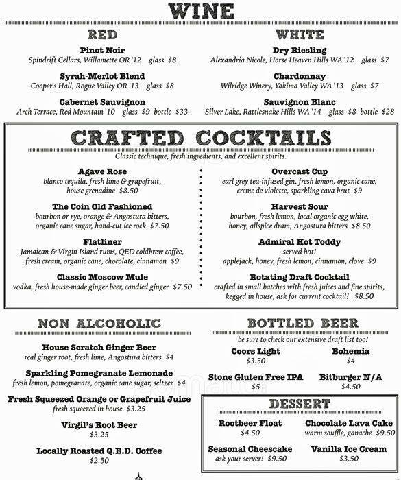 Menu at Copper Coin pub & bar, Seattle