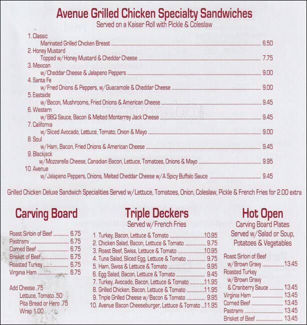 Menu at Avenue Diner restaurant, New York City, Jamaica Ave