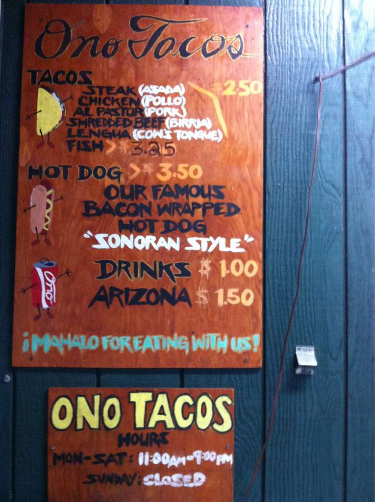 Ono Tacos Menu Menu For Ono Tacos Lahaina Rest Of Hawaii