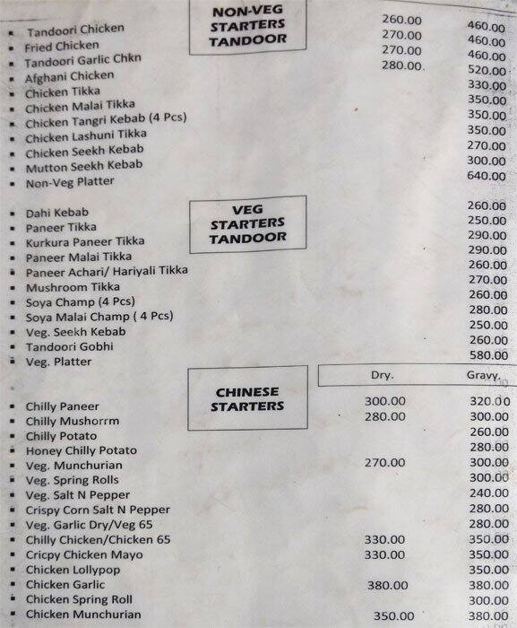 King Kebab Restaurant Menu, Menu For King Kebab Restaurant, Palam Vihar ...