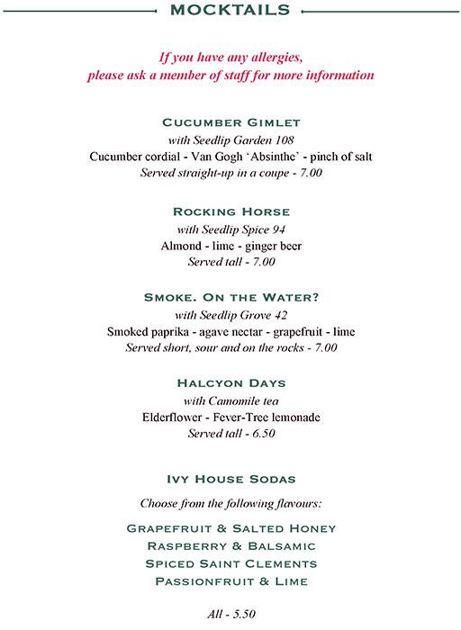 The Ivy Menu Menu For The Ivy Covent Garden London