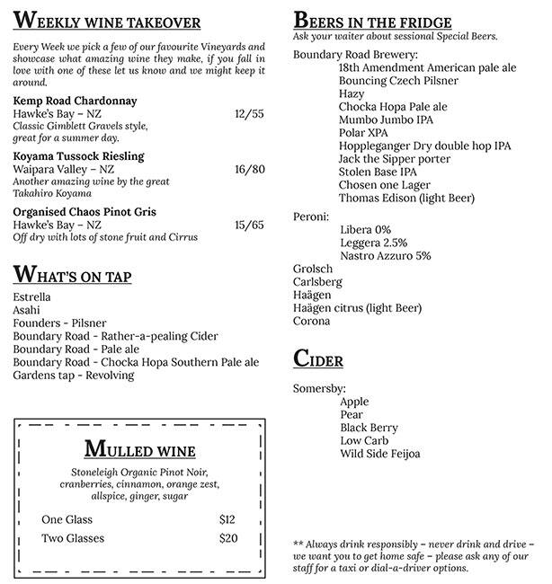 Menu at The Commons pub & bar, Auckland