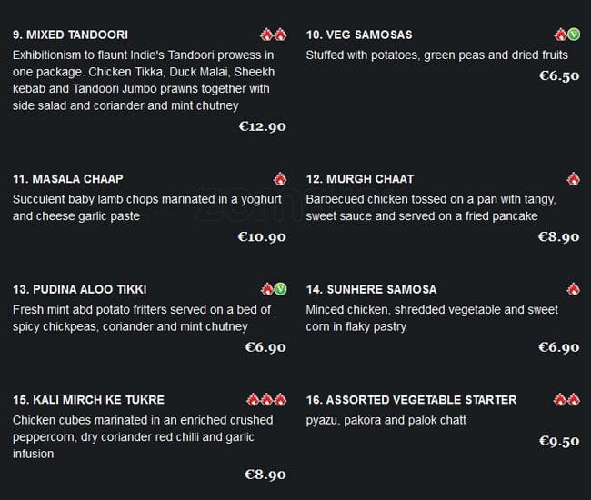 Menu at Indie Spice Grill restaurant, Swords, Burgundy House