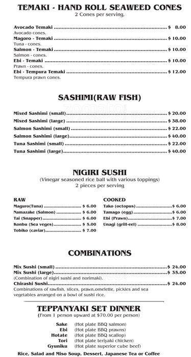 Yoshiya menu