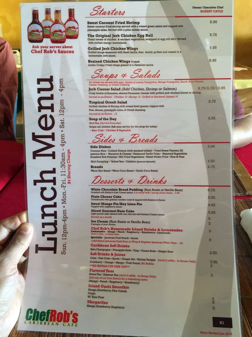 Carta de Chef Rob's Upscale Lounge